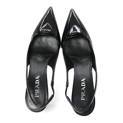 Prada Vernice Logo Pointed Toe Slingback Pumps 40 Black 2 of 10