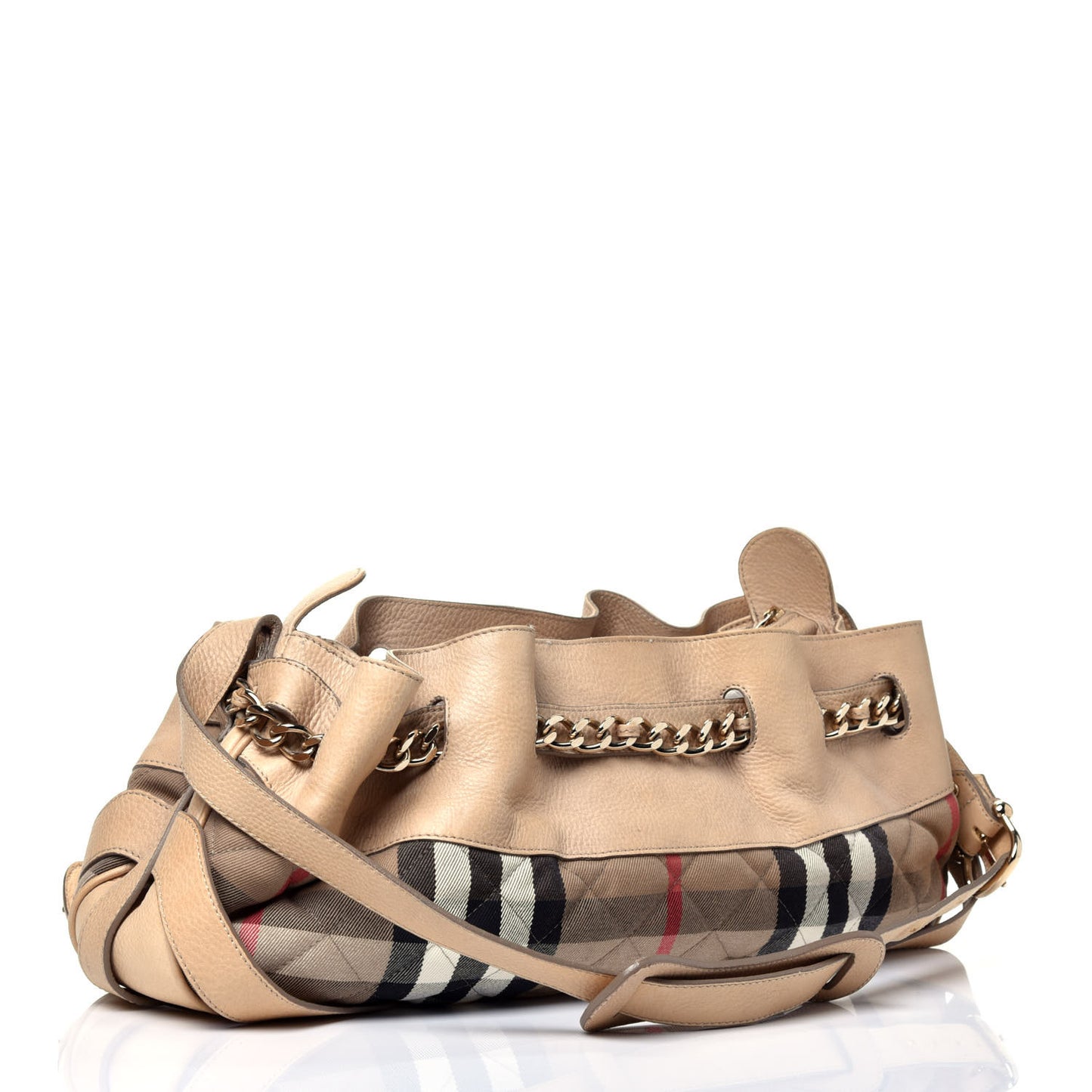 Calfskin Quilted House Check Shoulder Bag Beige