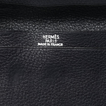 Hermes Taurillon Clemence MC2 Fleming Checkbook Holder Bleu Nuit Vert Chartreuse 7 of 9