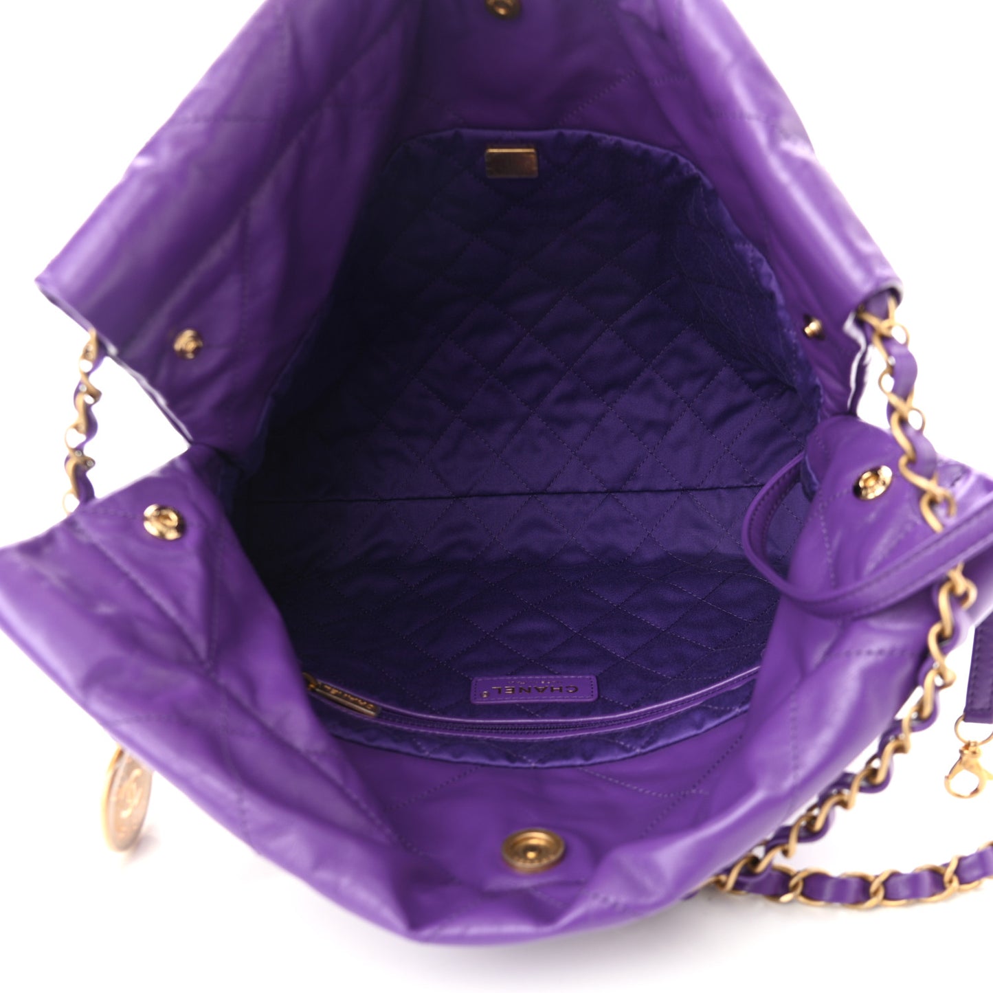 Shiny Calfskin Quilted Small Chanel 22 Purple