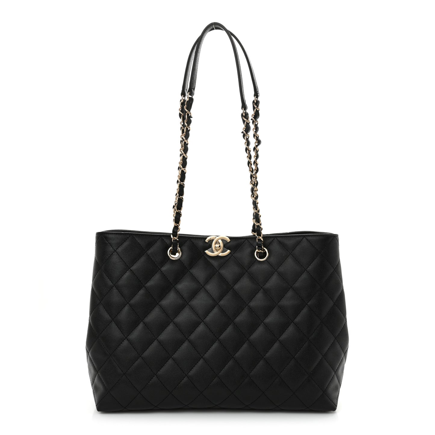 Caviar Quilted Small Shopping Tote Black