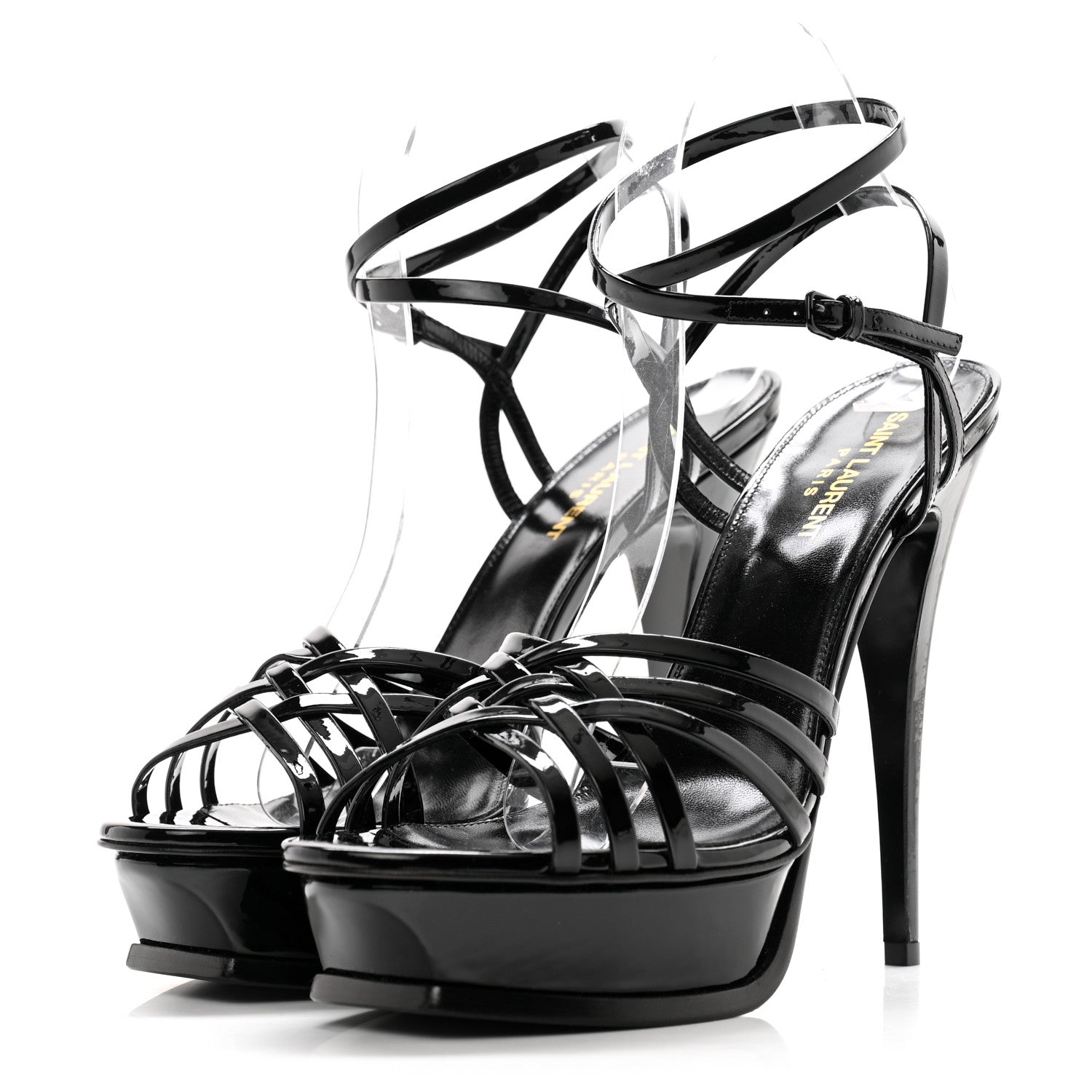 Saint Laurent Patent Platform Criss Cross Sandals 40 Black 3 of 9