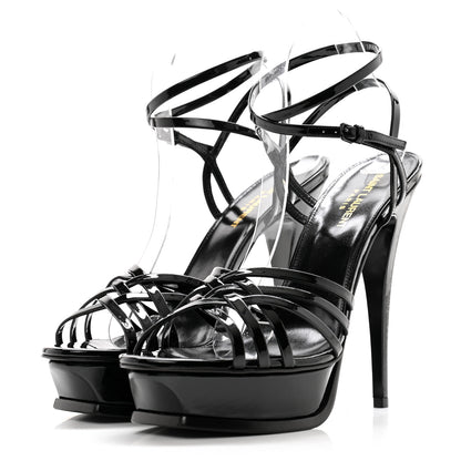 Saint Laurent Patent Platform Criss Cross Sandals 40 Black 3 of 9