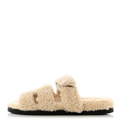 Hermes Woolskin Womens Chypre Sandals 39 Ecru 1 of 9