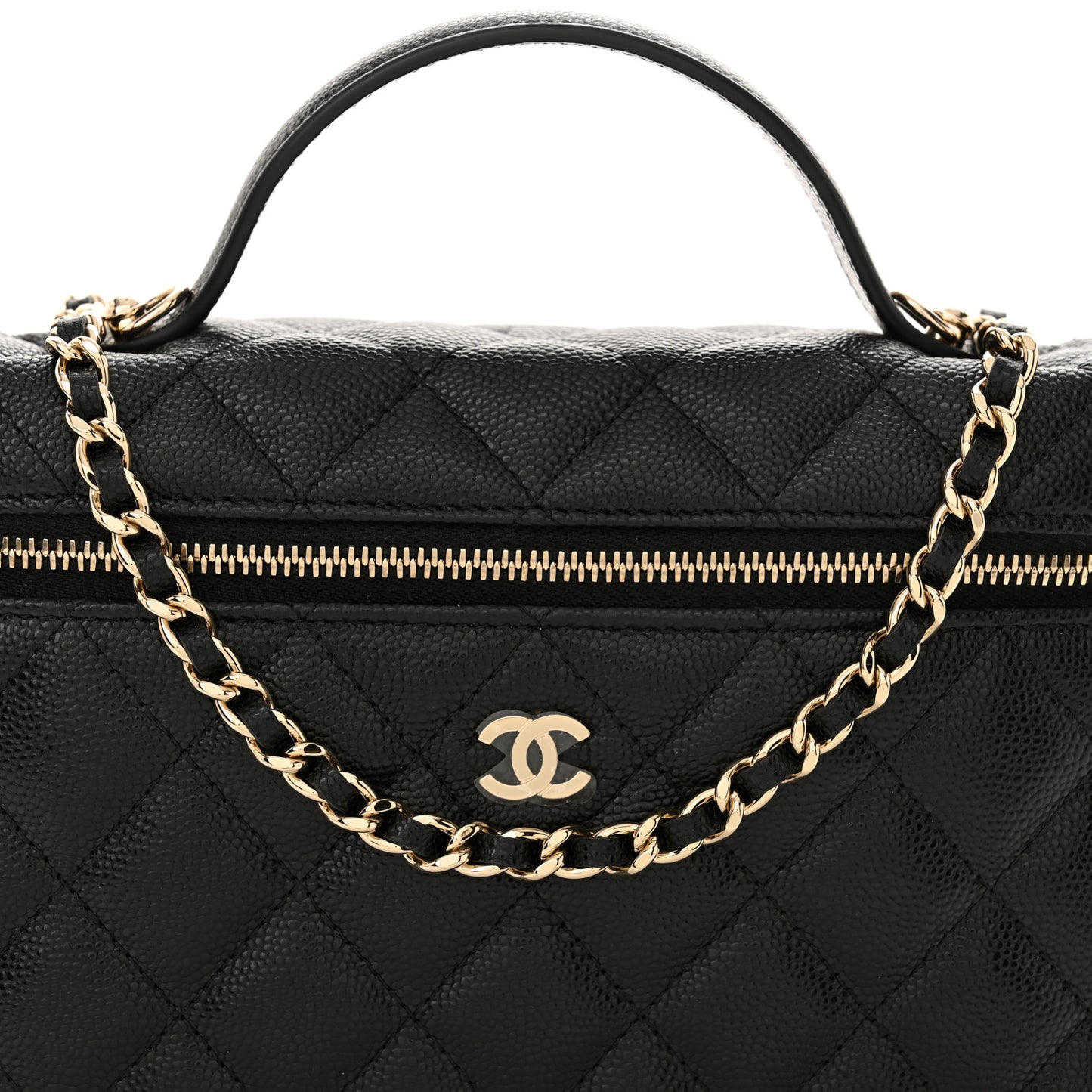Caviar Quilted Top Handle Slim Vanity With Chain Black