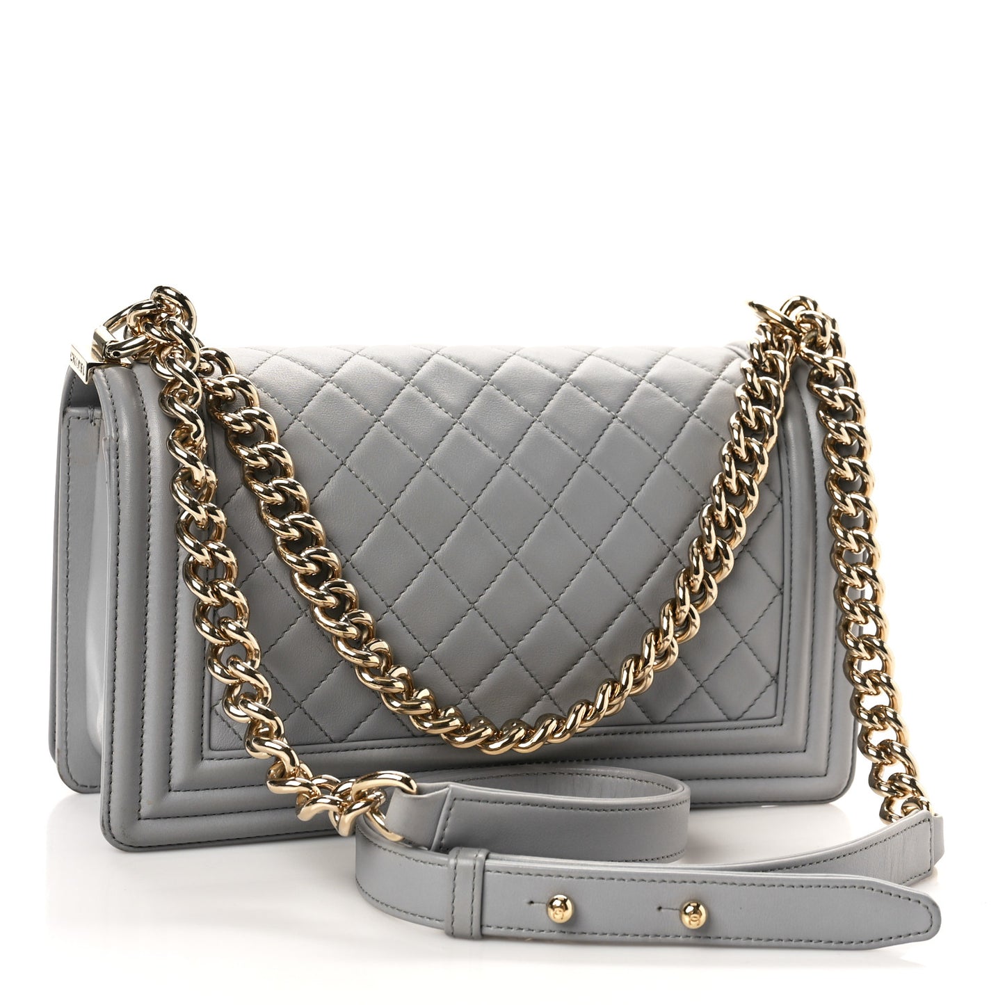 Lambskin Quilted Medium Boy Flap Grey