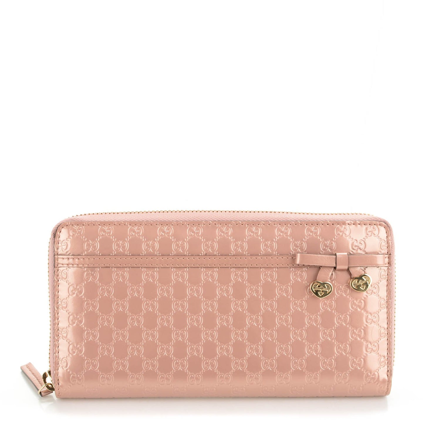 Patent Microguccissima Bow Heart Zip Around Wallet Pink