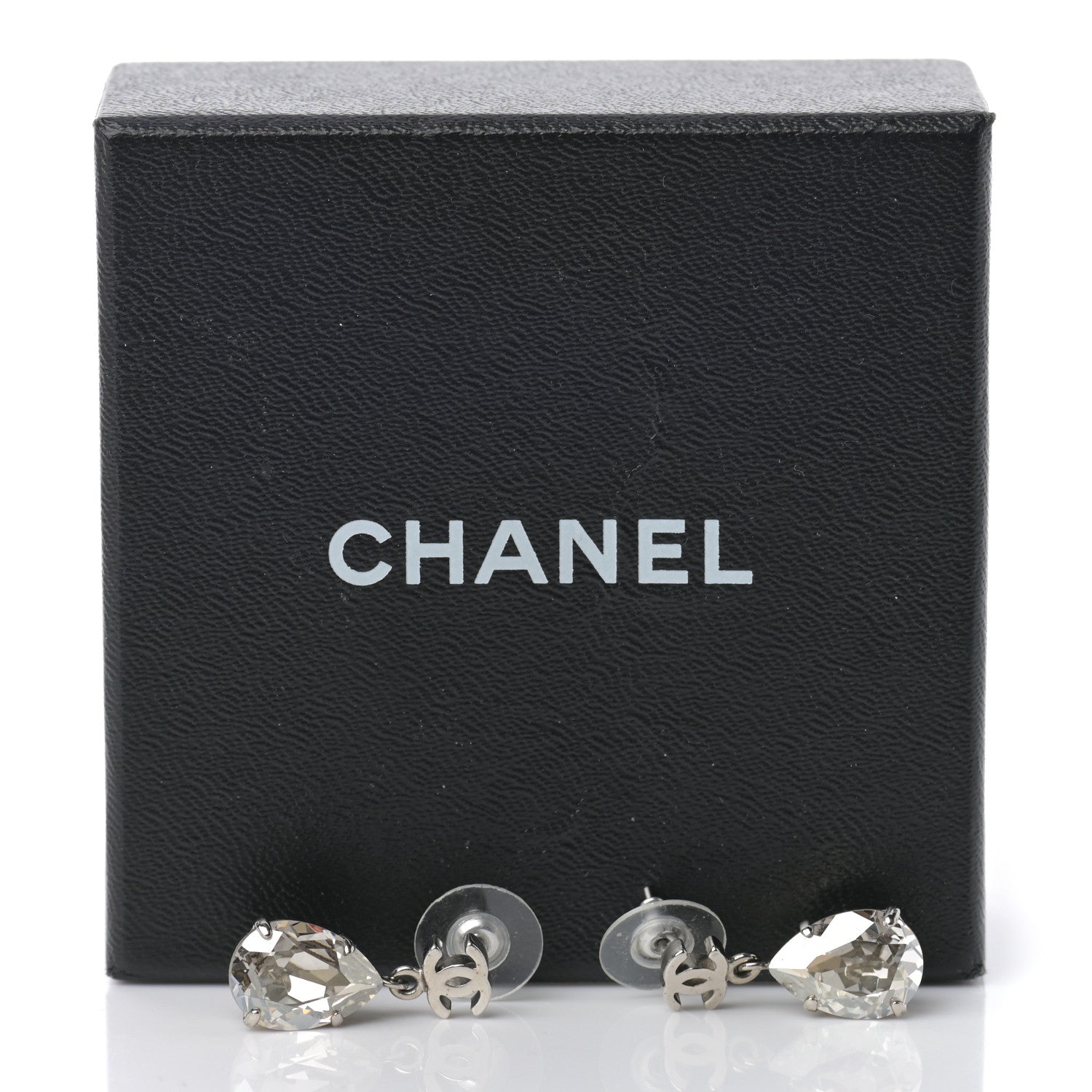 Chanel CC Crystal Teardrop Dangle Earrings Silver 5 of 5