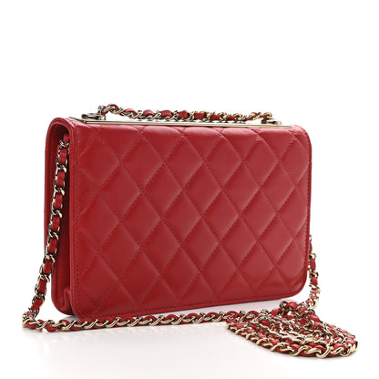 Chanel Lambskin Quilted Trendy CC Wallet On Chain WOC Red 3 of 12