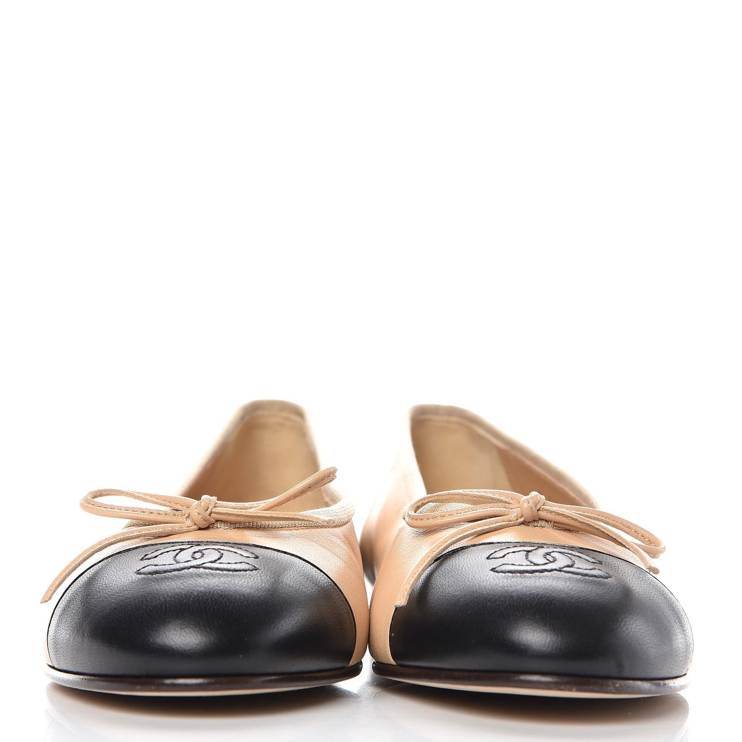 Lambskin Cap Toe Ballerina Flats 38.5 Beige Black