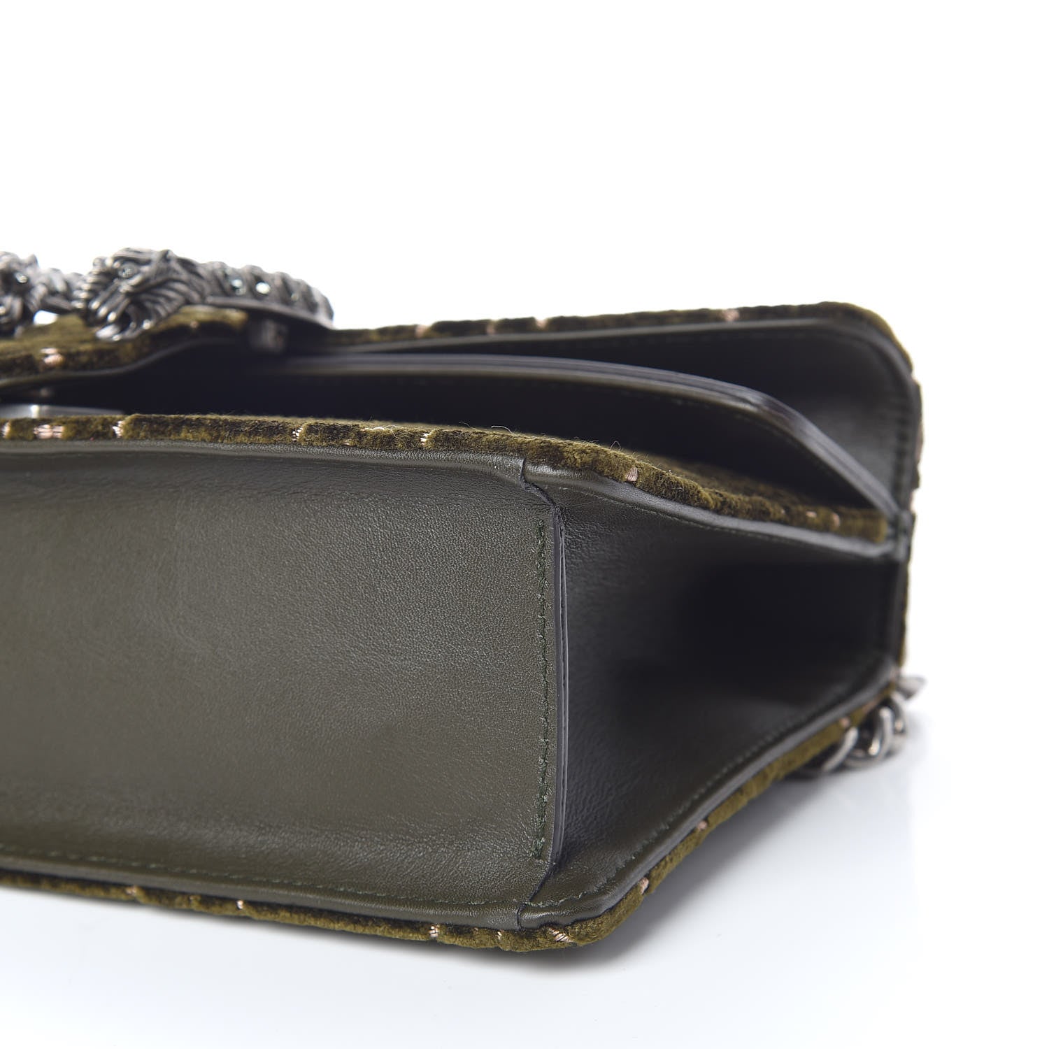 Gucci Velvet Moon Calfskin Crystal GG Monogram Small Dionysus Shoulder Bag Dark Olive Rose Gold 9 of 10