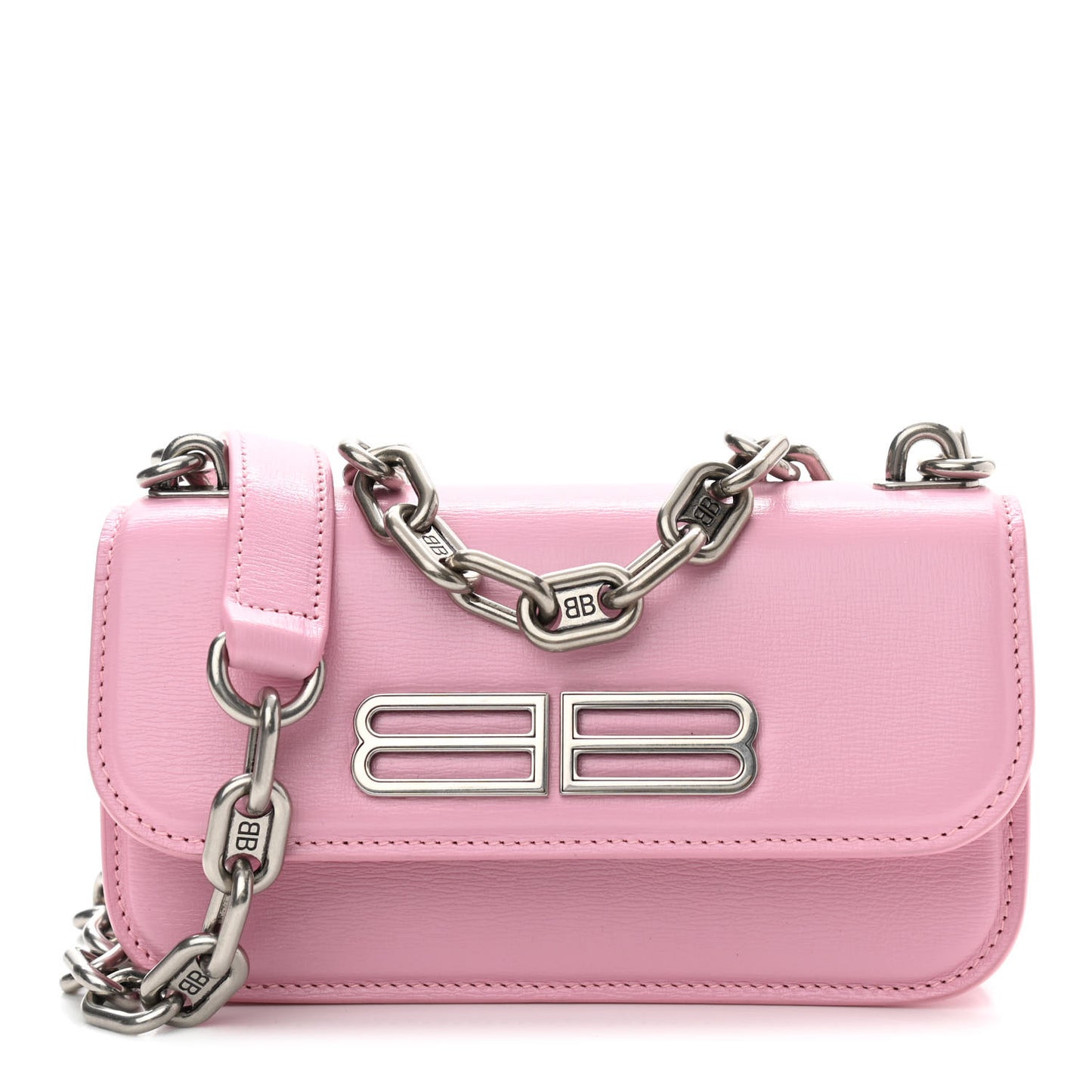 Calfskin Stripe Embossed Gossip Chain Bag XS Candy Pink