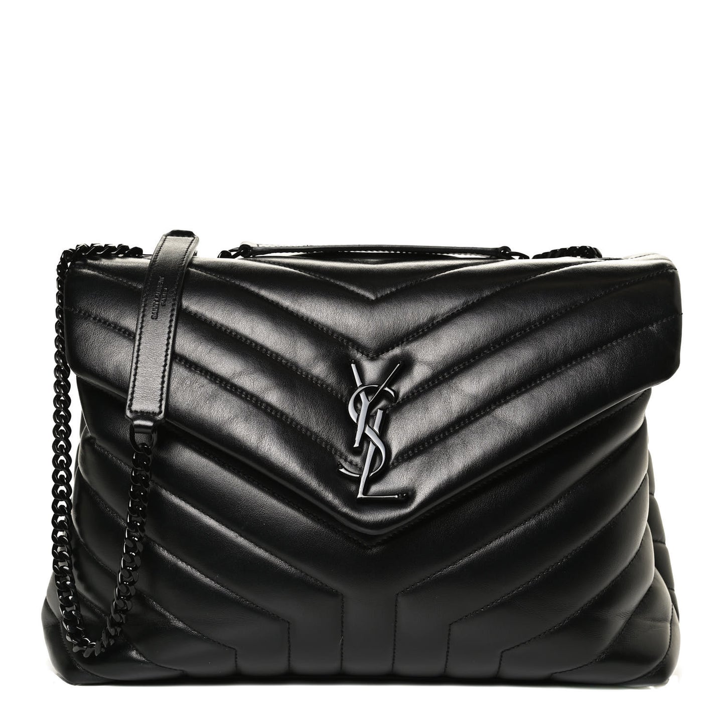 Calfskin Y Quilted Monogram Medium Loulou Chain Satchel Black
