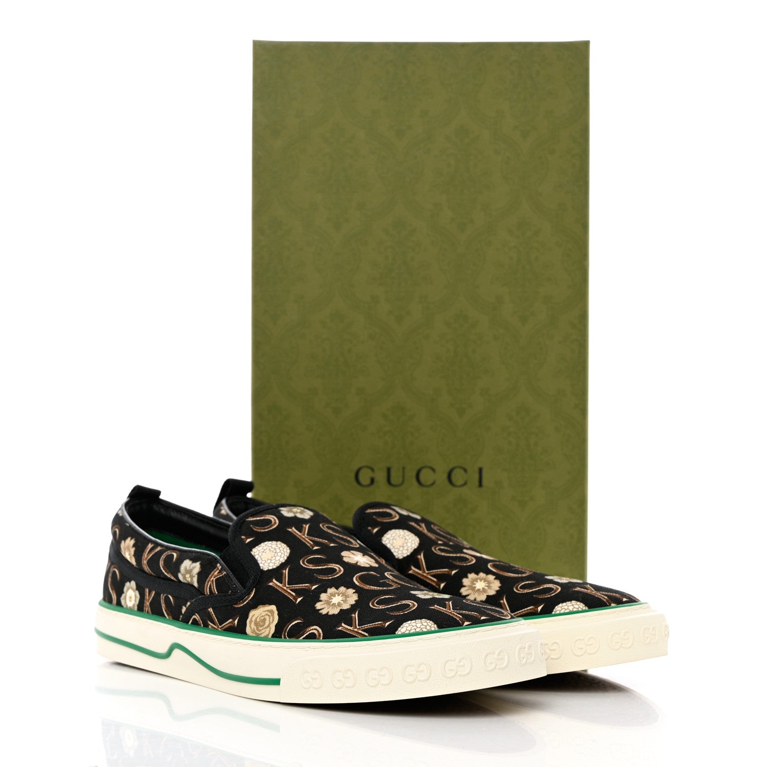 Gucci X KEN SCOTT Canvas Floral Print Mens Tennis 1977 Slip On Sneakers 10 Black Ivory 8 of 8