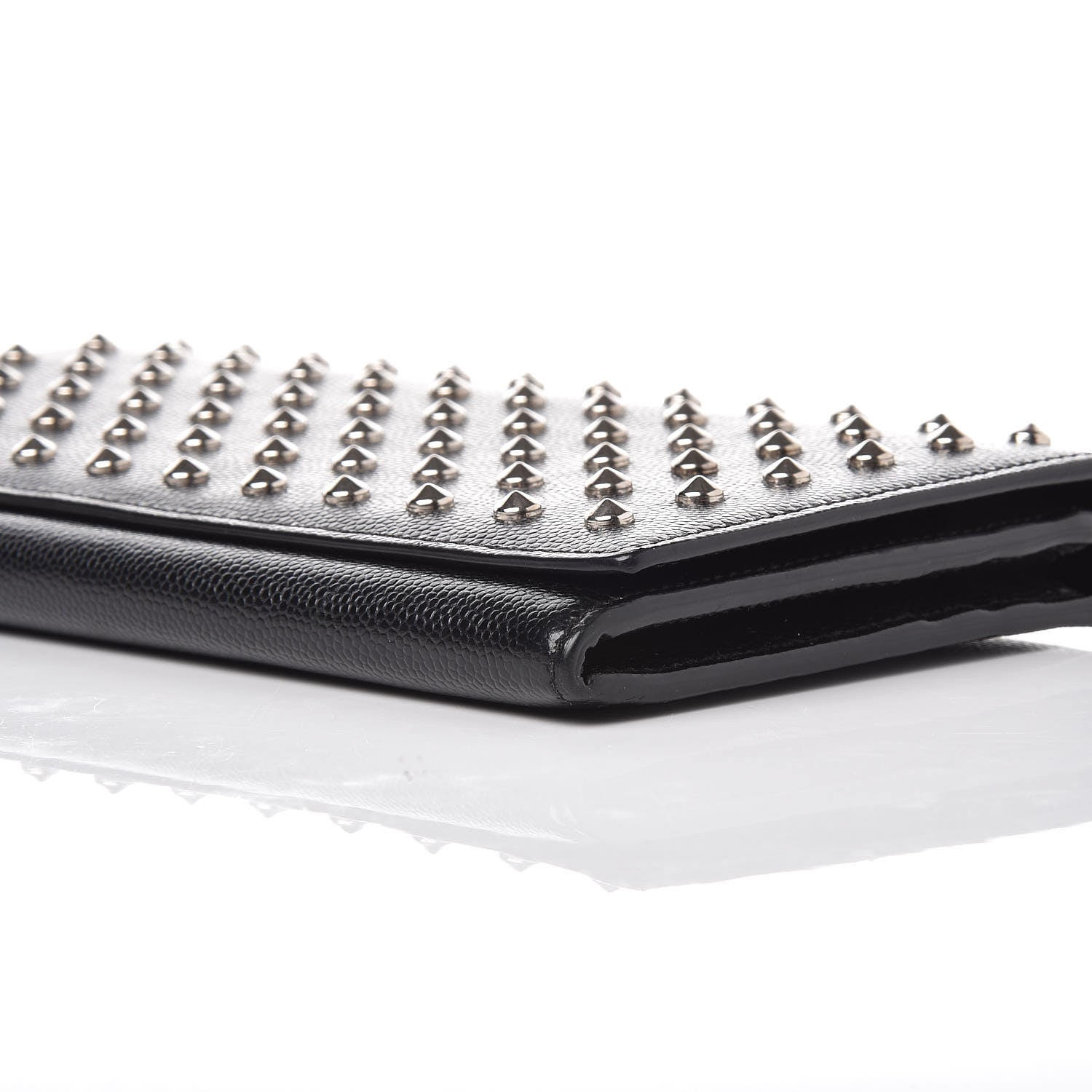 Saint Laurent Grain De Poudre Studded Classic Marquage Flap Wallet Black 6 of 10