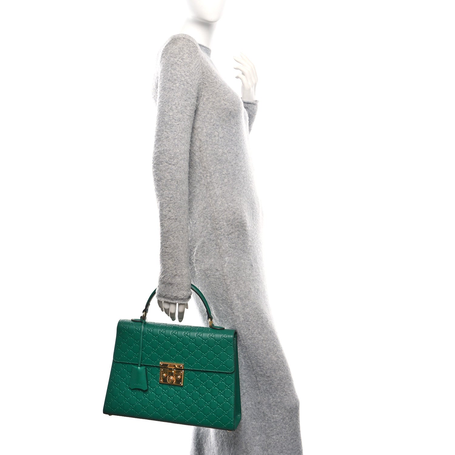 Gucci Guccissima Signature Medium Padlock Top Handle Bag Emerald 2 of 10