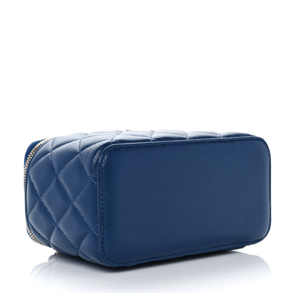 Chanel Lambskin Quilted Small Top Handle Vanity Case With Chain Dark Blue 3 of 10