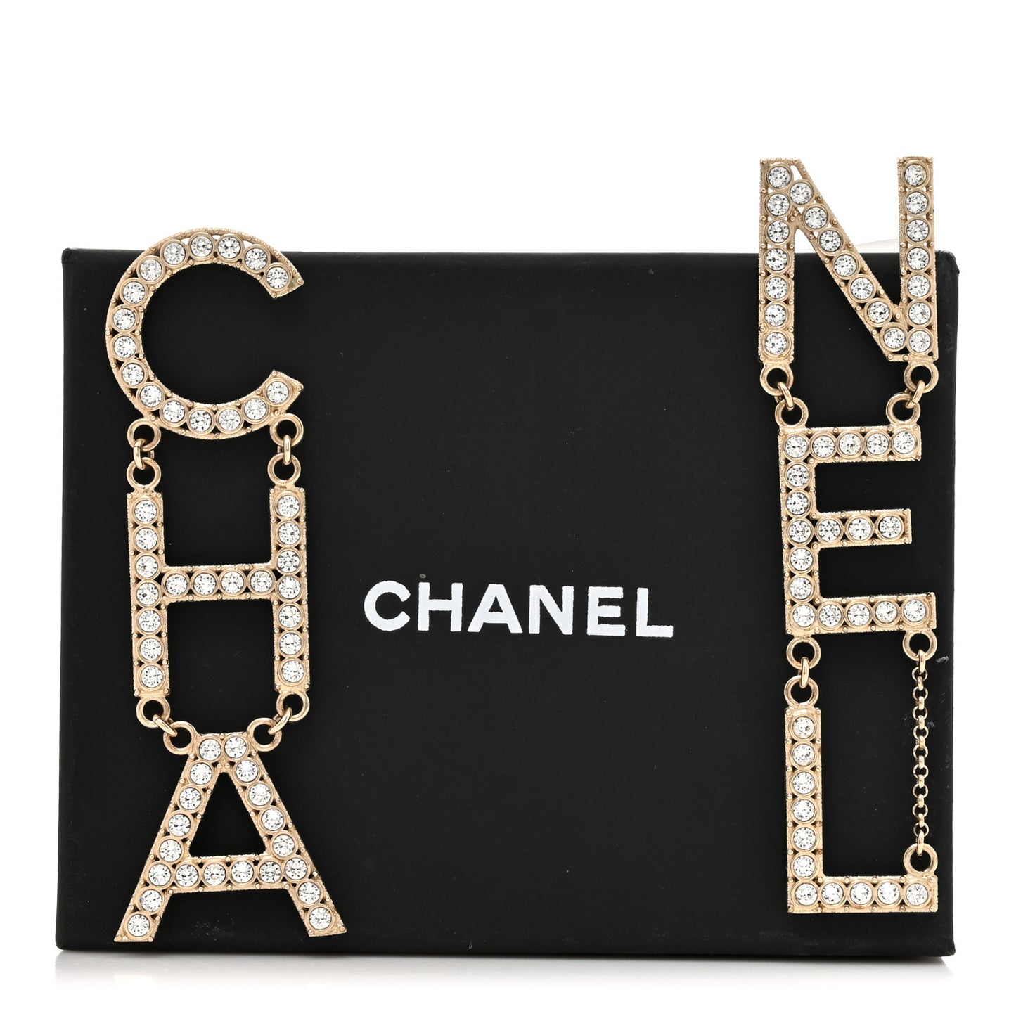 Crystal Cha-Nel Logo Drop Earrings Gold