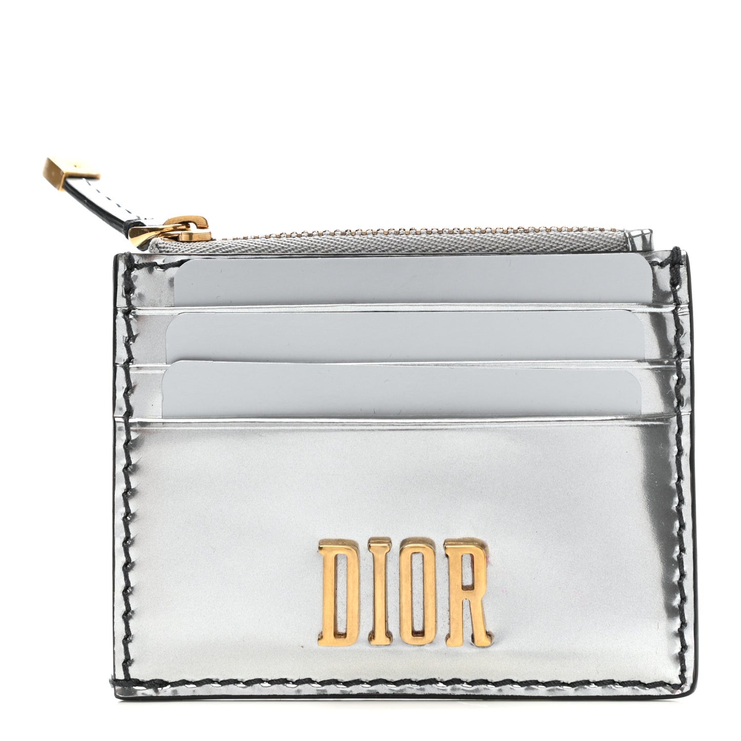 Metallic Calfskin D-Fence Card Holder Silver