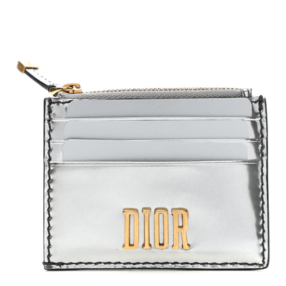 Christian Dior Metallic Calfskin D-Fence Card Holder Silver 1 of 6