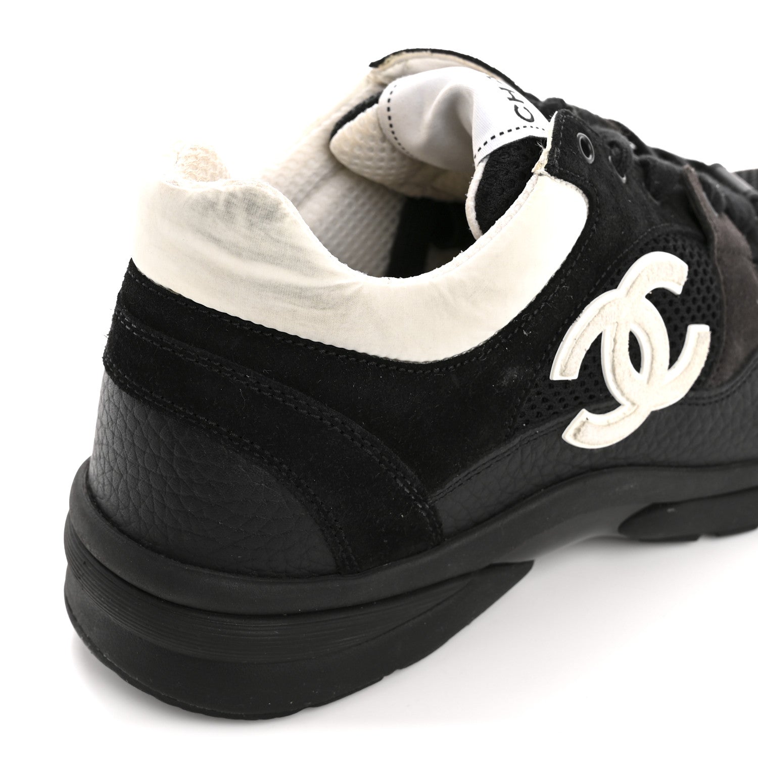 Chanel Mesh Suede Grained Calfskin Womens CC Sneakers 39.5 Black White 11 of 13