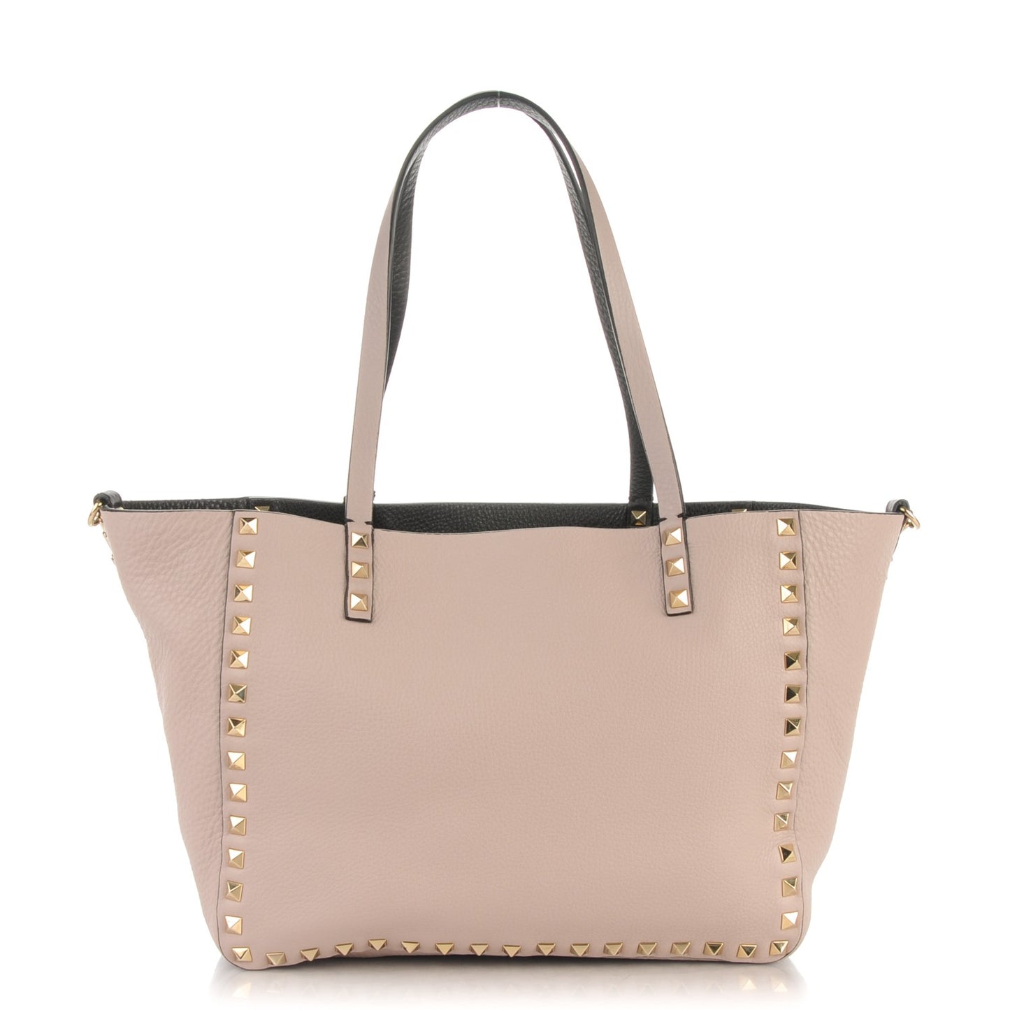 Calfskin Small Rockstud Reversible Tote Black Poudre