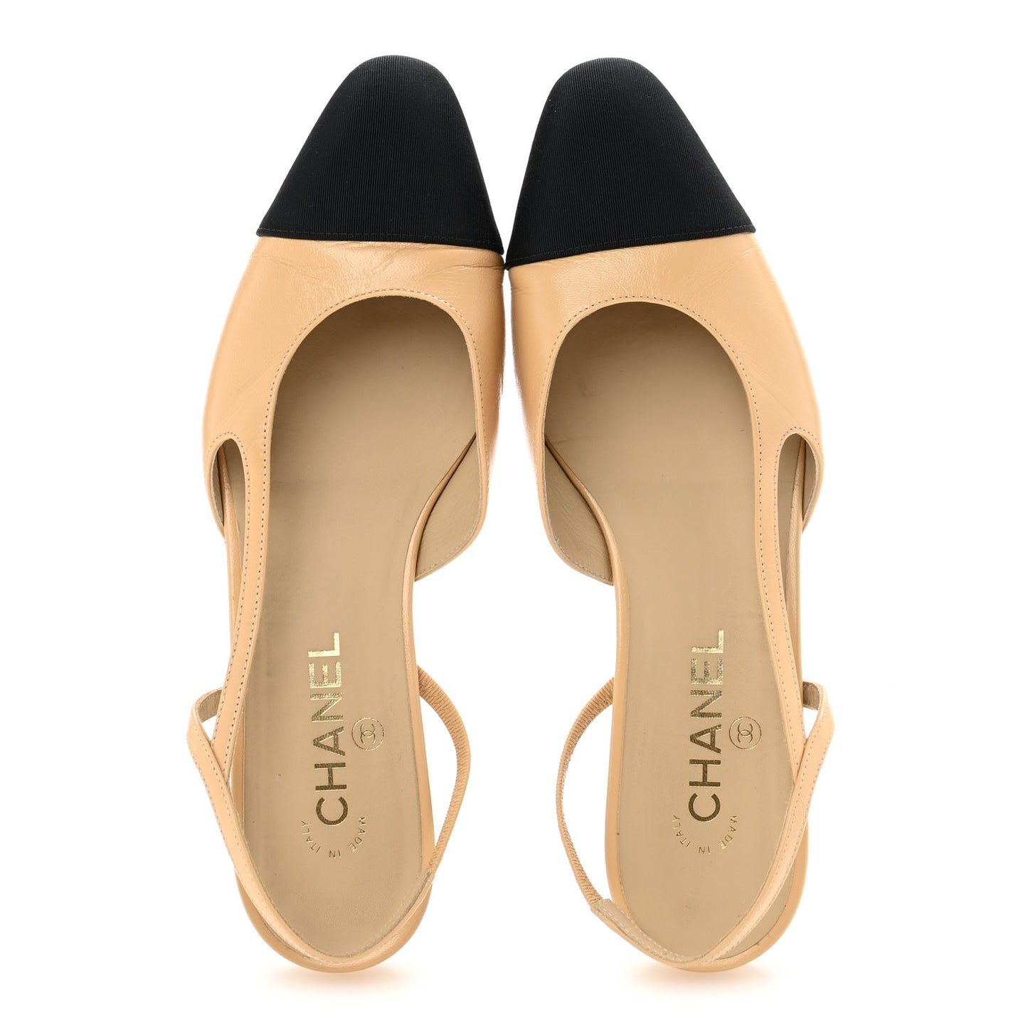 Goatskin Grosgrain Cap Toe CC Slingback Sandals 40 Beige Black