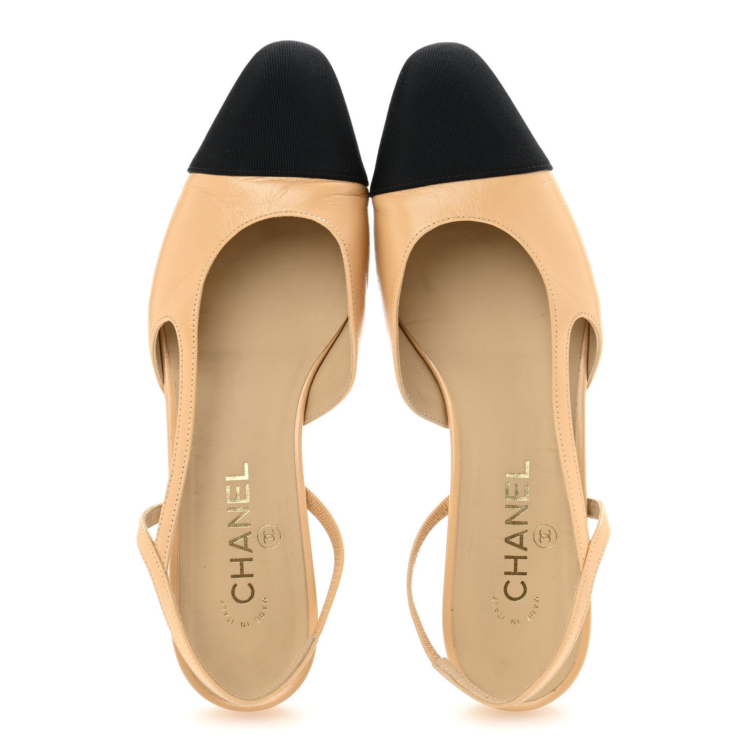 Chanel Goatskin Grosgrain Cap Toe CC Slingback Sandals 40 Beige Black 2 of 10