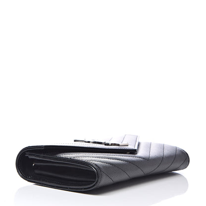 Saint Laurent Grain De Poudre Matelasse Chevron Small Monogram Chain Wallet Black 4 of 8
