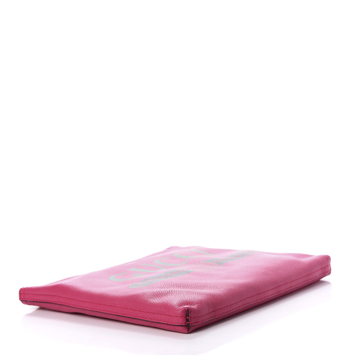 Pebbled Calfskin Medium Logo Portfolio Clutch Box Pink Green