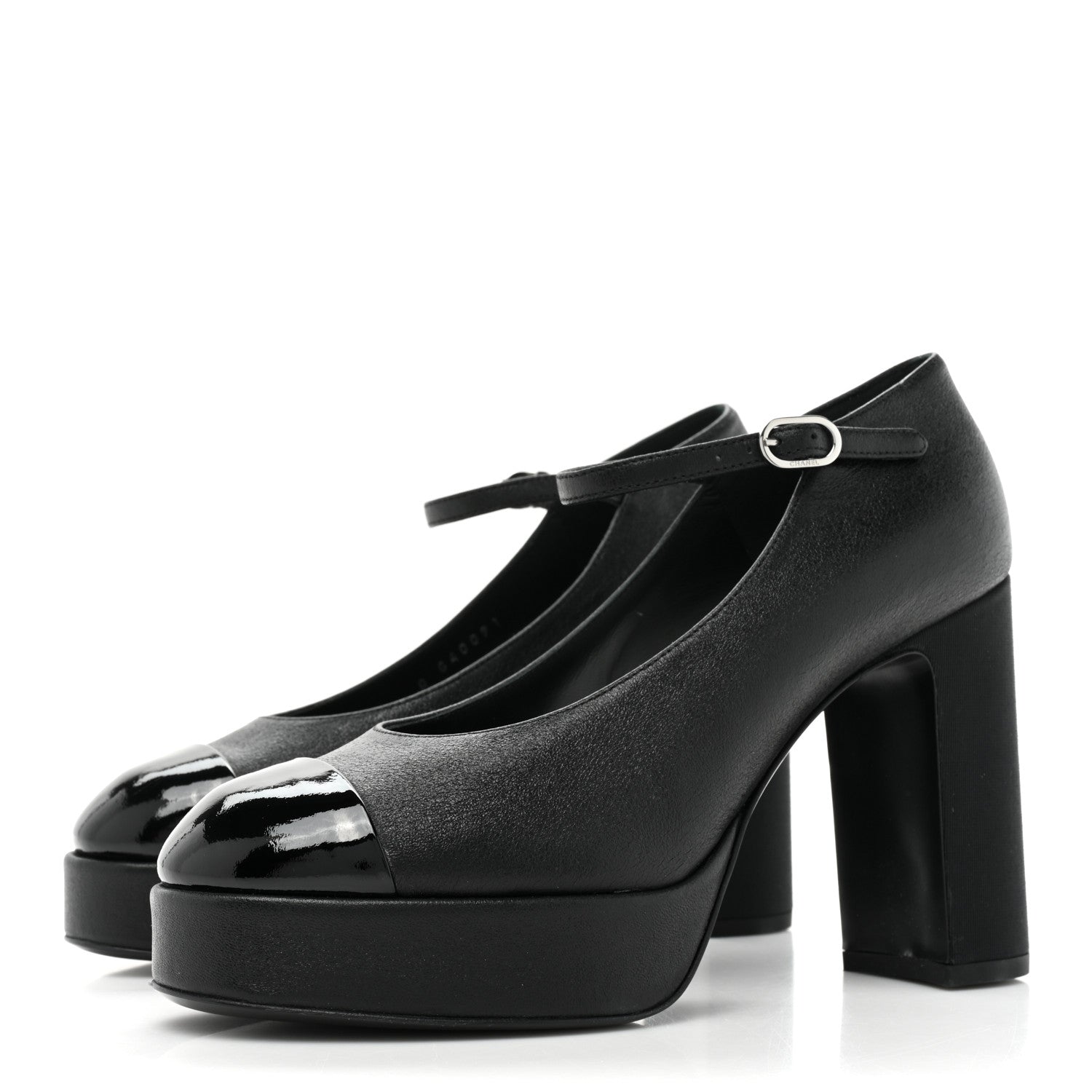 Chanel Lambskin Patent Cap Toe Mary Jane Platform Pumps 36 Black 3 of 10