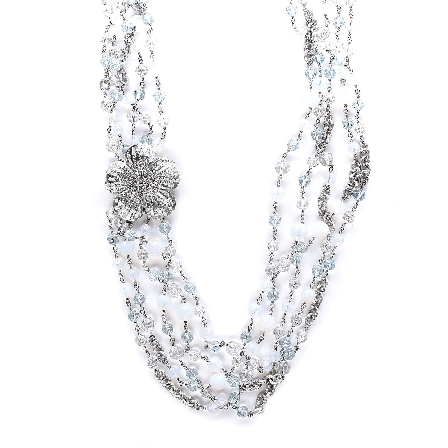 Multi Strand CC Necklace Silver Blue
