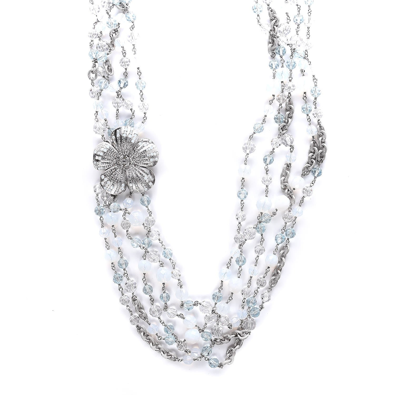 Chanel Multi Strand CC Necklace Silver Blue 1 of 6