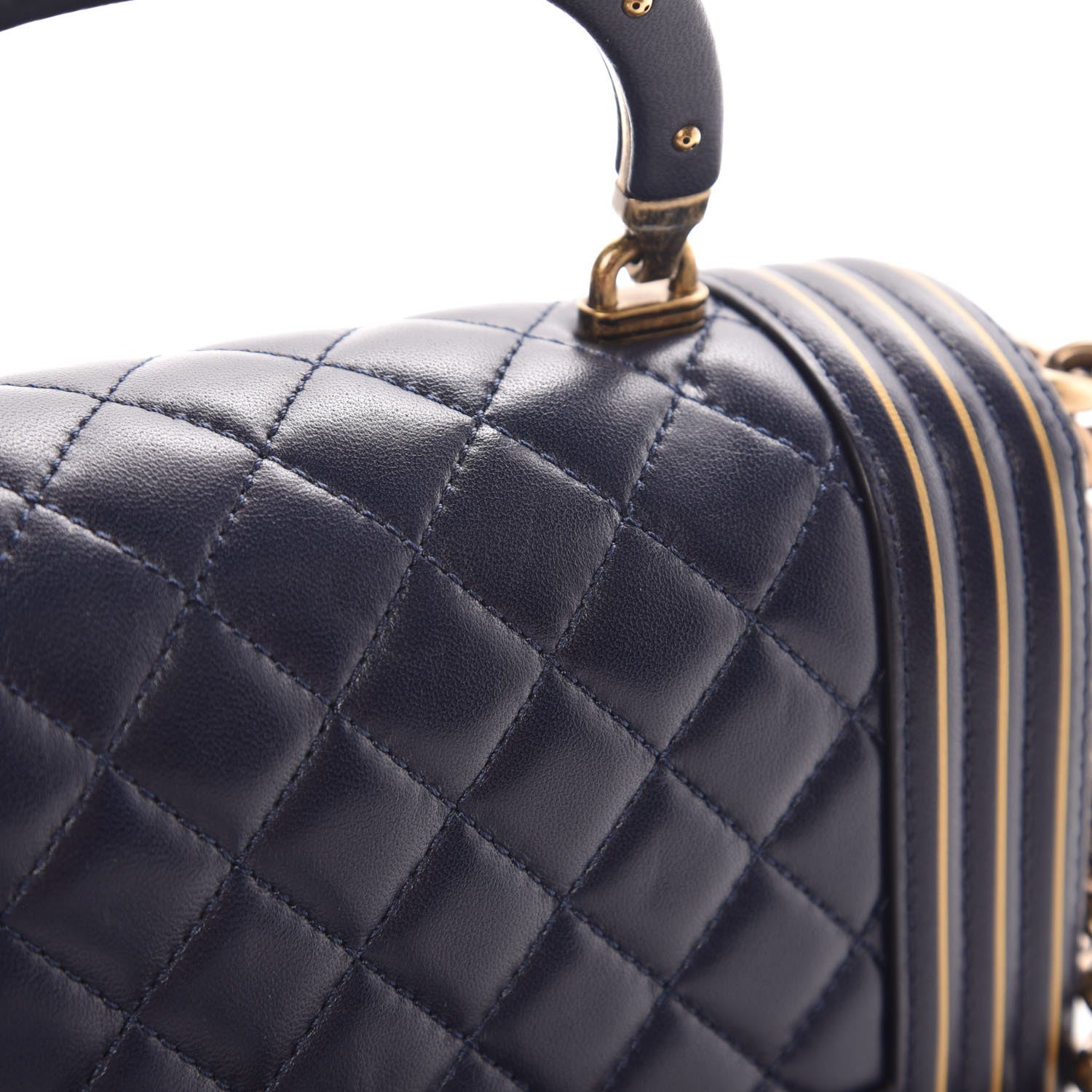 Chanel Lambskin Quilted Small Boy Studded Handle Flap Blue Gold 9 of 9