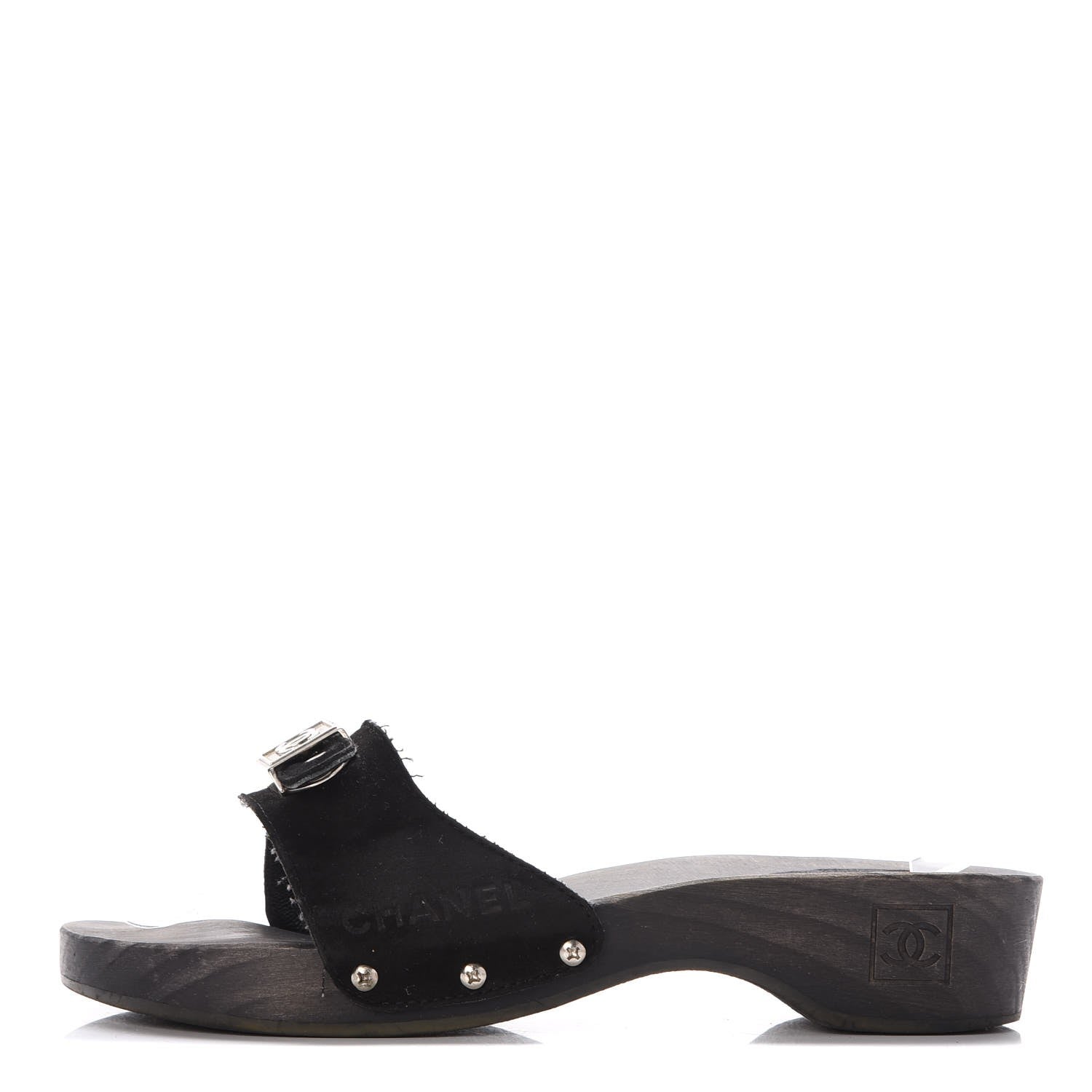 Chanel Suede CC Buckle Clogs 40 Black 1 of 11