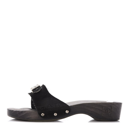 Chanel Suede CC Buckle Clogs 40 Black 1 of 11