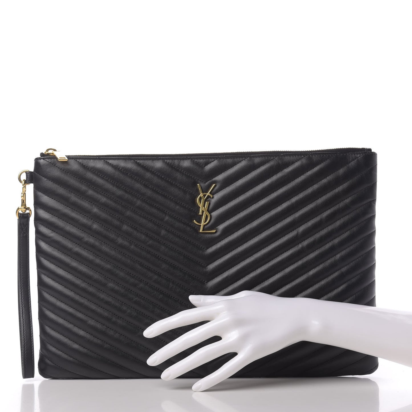 Calfskin Matelasse Chevron Monogram Document Holder Black