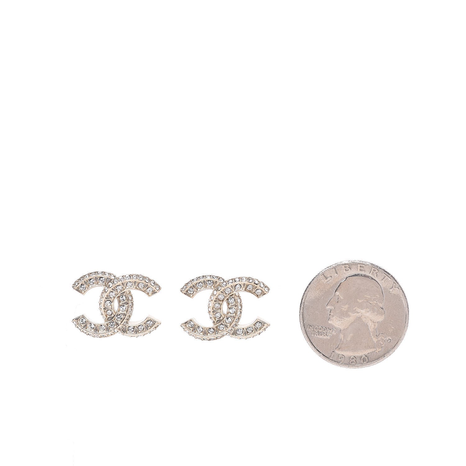 Chanel Crystal Timeless CC Earrings Light Gold 2 of 5