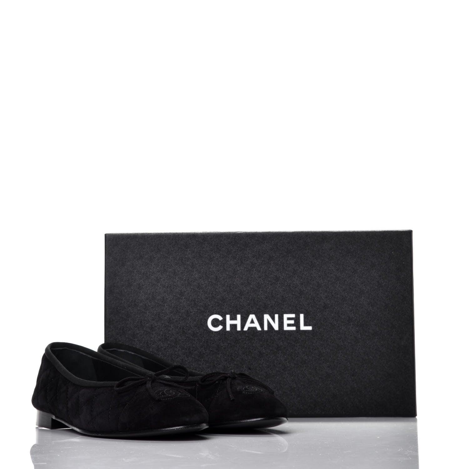 Chanel Suede Quilted Cap Toe CC Ballerina Flats 38 Black 9 of 9