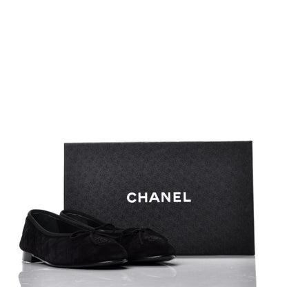 Chanel Suede Quilted Cap Toe CC Ballerina Flats 38 Black 9 of 9