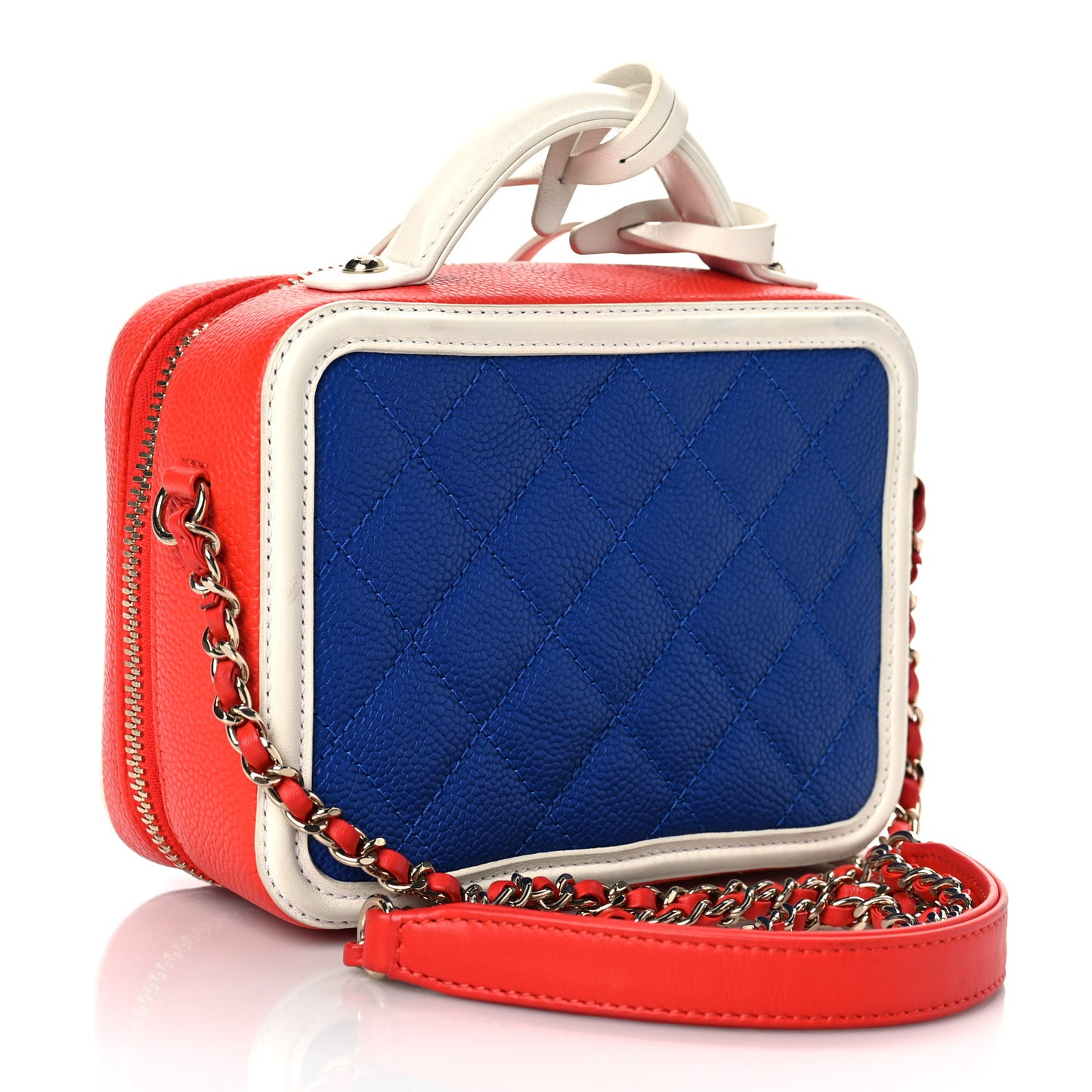 Caviar Quilted Small CC Filigree Vanity Case Blue White Red