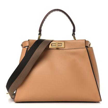 Fendi Vitello Seta Canvas FF Embroidered Medium Peekaboo Iconic Satchel Miele 1 of 10