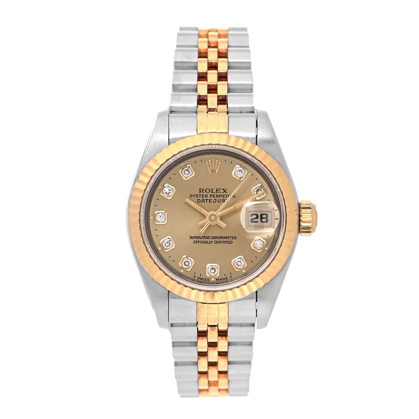 Stainless Steel 18K Yellow Gold Diamond 26mm Oyster Perpetual Datejust Watch Champagne 69173