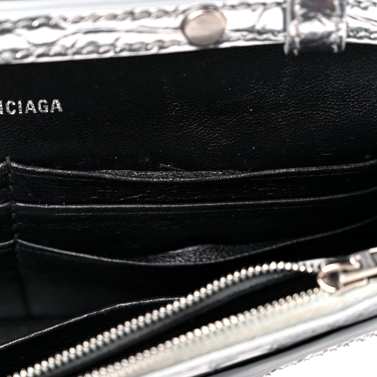 Balenciaga Metallic Calfskin Crocodile Embossed Hourglass Chain Bag Silver 10 of 12