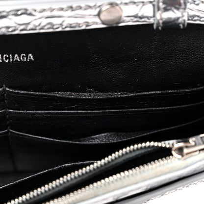 Balenciaga Metallic Calfskin Crocodile Embossed Hourglass Chain Bag Silver 10 of 12