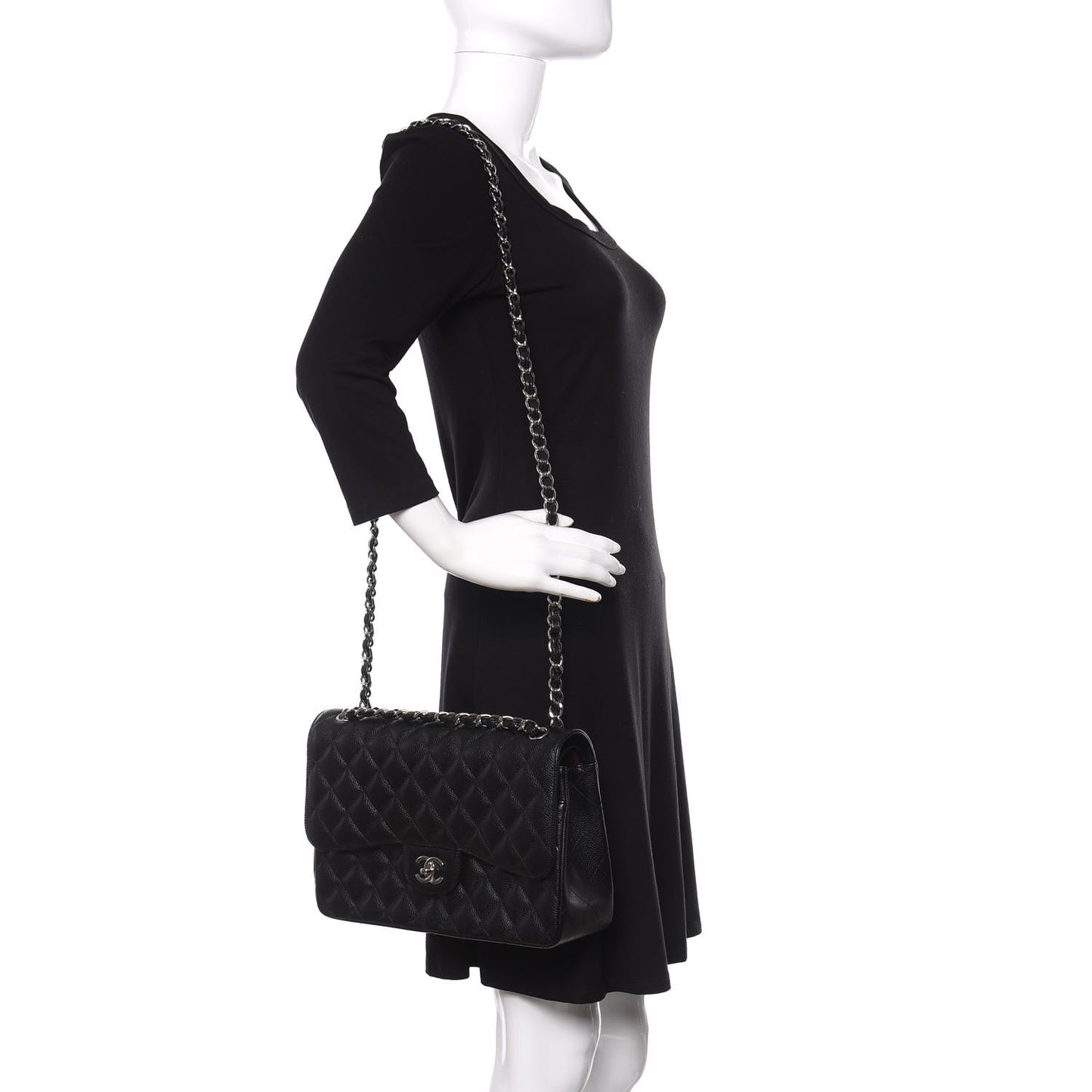 Caviar Quilted Jumbo Double Flap Black