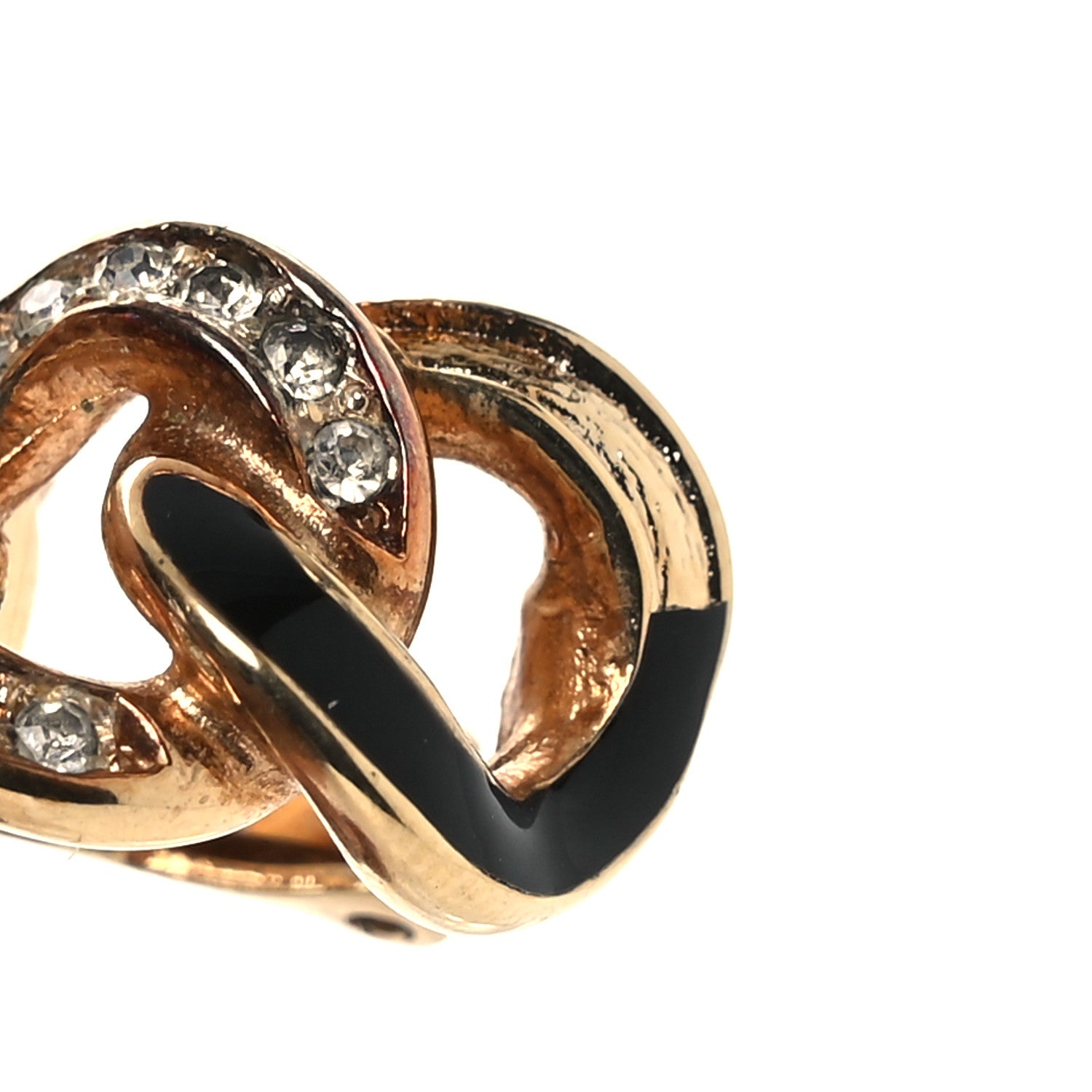 Christian Dior Crystal Enamel Chain Link Clip On Earrings Gold Black 5 of 5