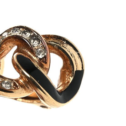 Christian Dior Crystal Enamel Chain Link Clip On Earrings Gold Black 5 of 5