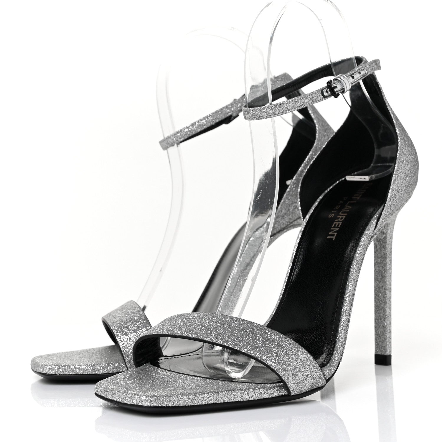 Saint Laurent Glitter Amber 105 Ankle Strap Sandals 38 Silver 3 of 9