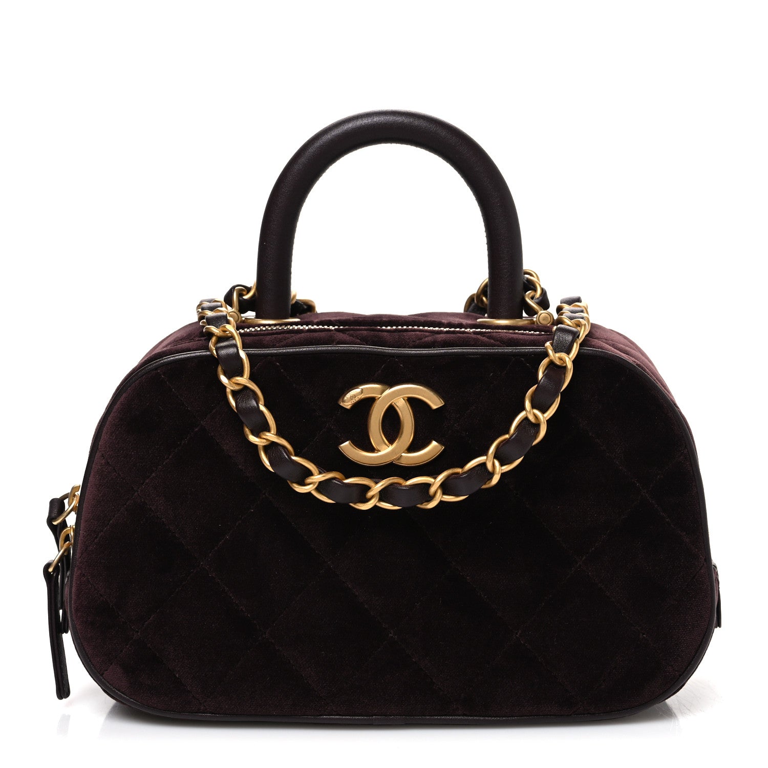 Chanel Velvet Quilted Top Handle Mini Bowling Bag Dark Brown 1 of 11
